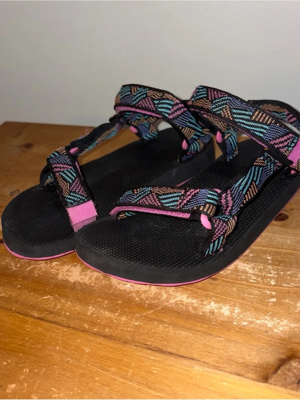 Teva Kids Black Sandals with Multicolor Geometric Straps